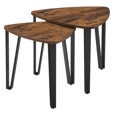 VASAGLE Nesting Coffee Tables, End Tables Set of 2，Industrial Small Stacking Side Tables with Metal Frame