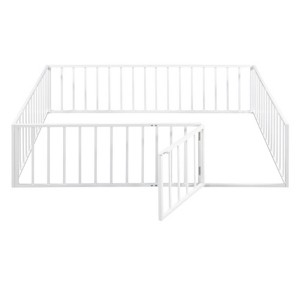 Queen-Size Metal Bed Frame with Enclosing Fence and Door Design - 1 of 4