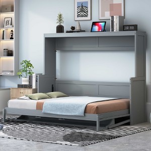 LOVMOR Murphy Bed with Hydraulic Lift, Desk Design & a built-in storage space for Bedroom, small apartments, studio rooms or multifunctional spaces - 1 of 4