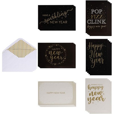 Sustainable Greetings 36-Pack Happy New Year Greeting Cards Bulk with Envelopes, 6 Gold Foil Designs (4 x 6 In)