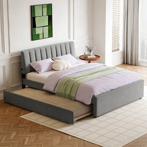 Luxystar Teddy Fleece Upholstered Platform Bed with Trundle and LED Lights - 1 of 4