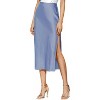 Women's Satin Midi Skirt - High Waist Slit Design with Comfortable Elastic Waistband Blue - 2 of 4