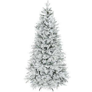 7.5 ft Artificial Frosted Christmas Tree with Realistic Branches, Wide Full Spruce, Hinged Xmas Tree, Easy Assembly - 1 of 4