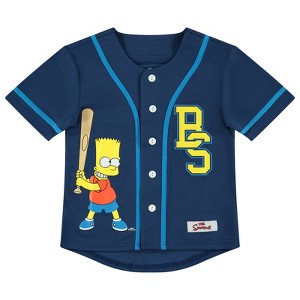 Boys The Simpsons Baseball Jersey - Homer, Bart, Lisa Mesh Button Down Shirt - The Simpsons Mesh Baseball Jersey (Navy, 6/7) - 1 of 4
