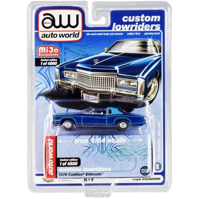 1975 Cadillac Eldorado Dark Blue Metallic w/Light Blue (Partial) Vinyl Top Ltd Ed 4800 pcs 1/64 Diecast Model Car by Autoworld