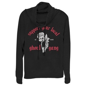 Juniors Womens CHIN UP Halloween Ghoul Gang Cowl Neck Sweatshirt - 1 of 3