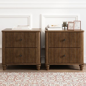 Lycvki 21.65" Wood Fluted Nightstand with 3 Drawers and Metal Handle - 1 of 4