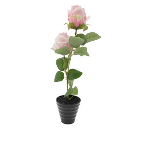 Unique Bargains Artificial Plants Two-Headed Rose Bonsai Plastic 2.36"x2.36"x10.63" 1 Pcs - 1 of 4