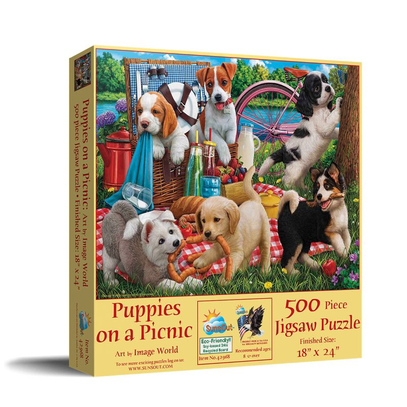 Sunsout Puppies on a Picnic 500 pc   Jigsaw Puzzle 42968, 2 of 6
