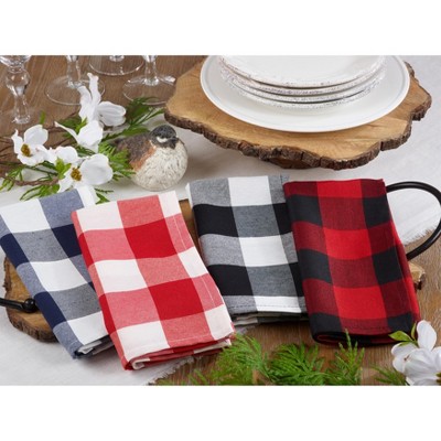 Red and Black Cotton Blend Buffalo Plaid Napkins, Set of 4