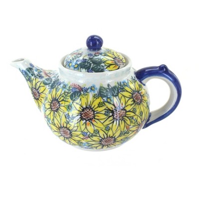 Blue Rose Polish Pottery Sunflower Maze Teapot