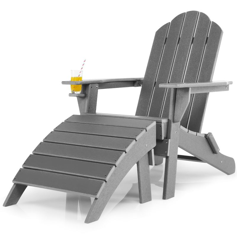 Costway HDPE Patio  Folding Adirondack Chair Ottoman Set Footrest All-Weather, 1 of 11