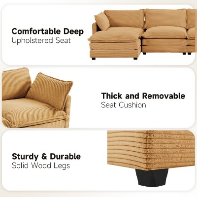 HYLEORY U-Shaped Sectional Sofa , Indoor Furniture Convertible Modular Corduroy Sectional Sofa Set with 2 Ottomans for Living Room,Yellow
