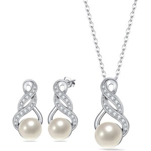 Sterling Silver Bridal Jewelry Set with Cubic Zirconia & Cultured Pearls - 1 of 4