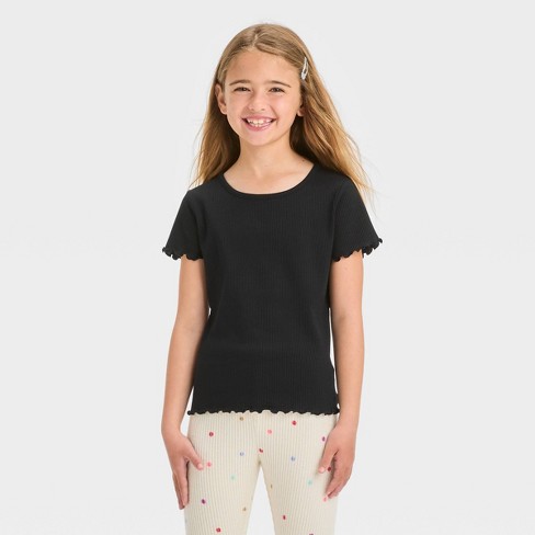 Girls' Short Sleeve Ribbed T-shirt - Cat & Jack™ Black L Plus : Target