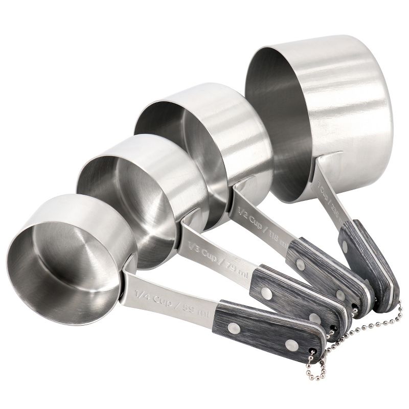 Oster Blakeley 4 Piece Stainless Steel Measuring Cup Set in Dark Gray with Wood Handles, 1 of 7