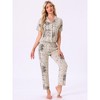 INSPIRE CHIC Women's Longewear Button Up Tencel Floral Ink Wash Pattern Short Sleeve Notched Collar Pants Set with Pockets - 3 of 4