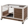 Wooden Indoor Rabbit Hutch with Wheels and No Leak Tray,Small Bunny Cage with Ramp and Enclosed Run for Guinea Pigs - LAOTIES - 4 of 4
