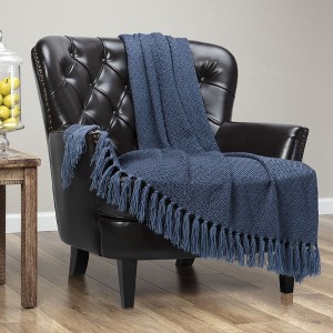 Chanasya Mini Geometric Maze Acrylic Throw Blanket With Tassels - 1 of 4