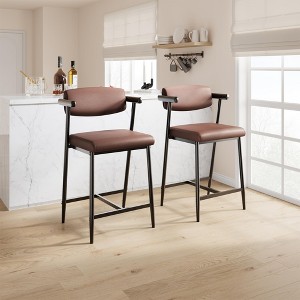 GustoWave Upholstered Counter Height Bar Stools with Armrest, Wider Thickened Cushion, Bar Chairs with Backrest for Dining Room, Kitchen - 1 of 4