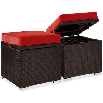 Best Choice Products Set of 2 Wicker Ottomans, Multipurpose Furniture w/ Removable Cushions, Steel Frame