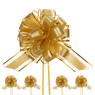 Unique Bargains Plastic Tree Stripes Gold Edge Large Satin Pull Bows 12 Pcs