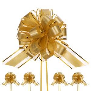 Unique Bargains Plastic Tree Stripes Gold Edge Large Satin Pull Bows 12 Pcs - 1 of 4