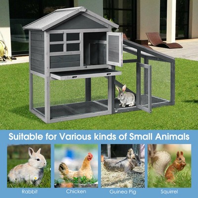 Gray Wooden Outdoor Hutch with Ramp and Ventilation