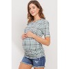 Hello Miz Women's Ribbed Puff Sleeve Side Ruched Maternity Top - 2 of 4