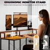 55.1" Rustic Computer Desk with LED Strip and Monitor Riser, Workstation with Power Outlets for Gaming Setup or Study Room -3irtyhousy - 3 of 4