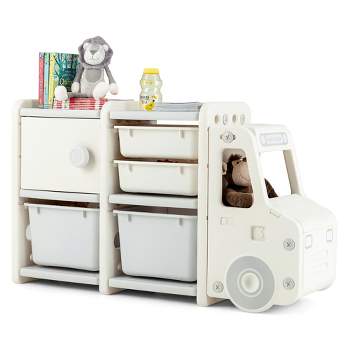 Costway Kids Toy Storage Organizer Toddler Playroom Furniture w/ Plastic Bins Cabinet