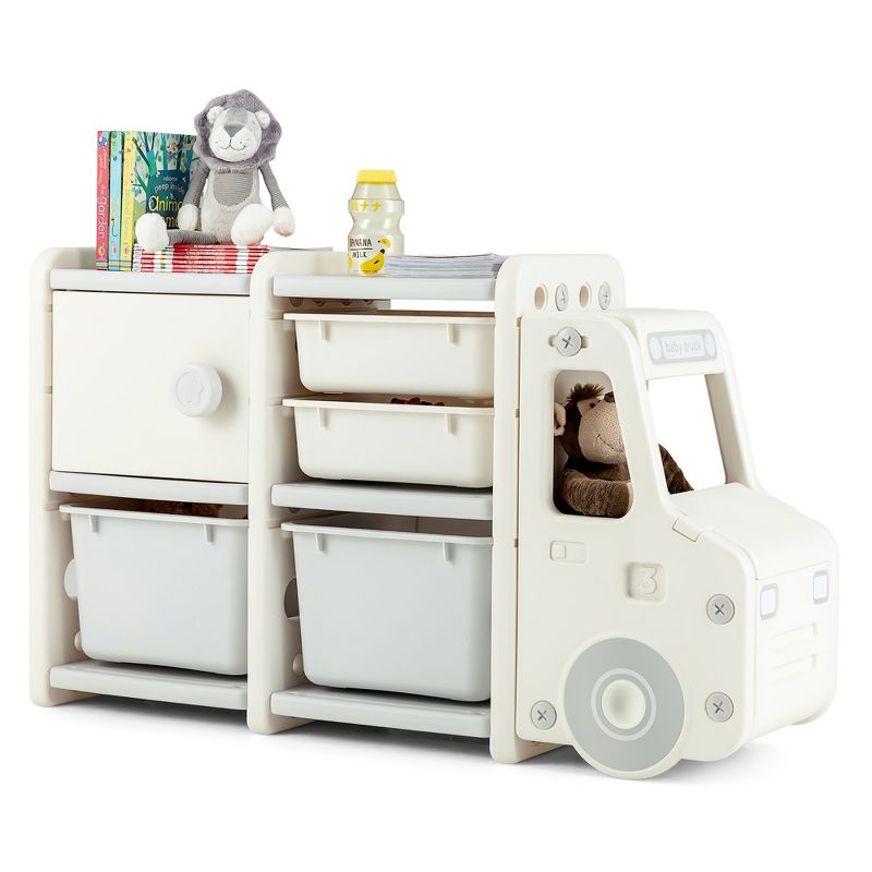 Costway Kids Toy Storage Organizer Toddler Playroom Furniture w/ Plastic Bins Cabinet, 1 of 11