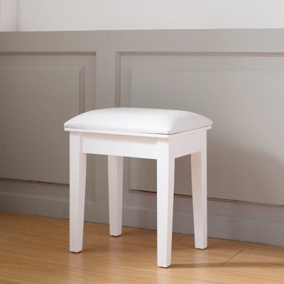Vanity Stool With Non-slip Mat Solid Wood Legs, PU Leather Surface, Sponge Pad Weight Capacity Up To 264 Pounds Makeup Bench Dressing Stool