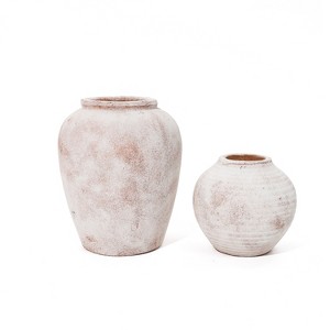 LuxenHome 2-Piece Marble Brown and White Terracotta Vase Set Multicolored - 1 of 4