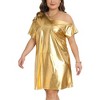 Women's Plus Size Off the Shoulder Metallic Glitter Party Clubwear Holographic Disco Midi T-Shirt Dresses - Agnes Orinda - 2 of 4