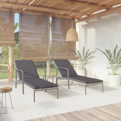 Sun Lounger With Table Set of 3 Grey vidaXL