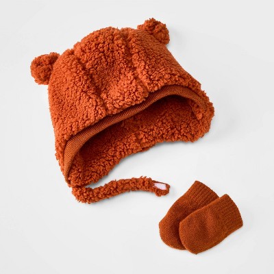 Image of Baby 2pc Hat and Glove Sets - Cat & Jack™ Dark Orange 0-6M