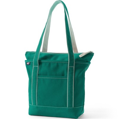 Lands' End Zip Top Long Handle Canvas Tote Bag