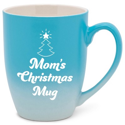 Elanze Designs Mom's Christmas Mug Two Toned Ombre Matte Teal and White 12 ounce Ceramic Stoneware Coffee Cup Mug