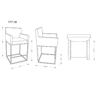 Manhattan Comfort Ambassador 42" Grey and Black Leather Metal Barstool
