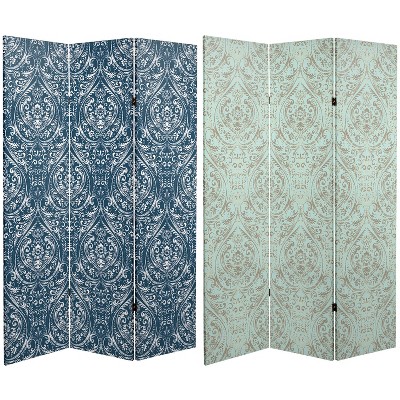 6" Double Sided Ocean Damask Canvas Room Divider Blue - Oriental Furniture