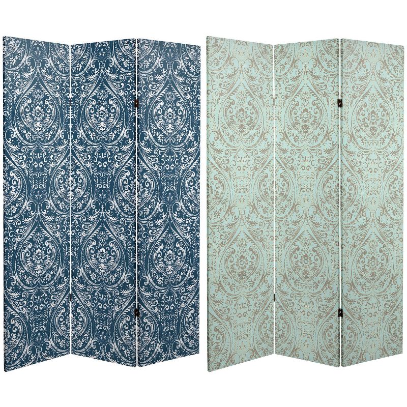 6&#34; Double Sided Ocean Damask Canvas Room Divider Blue - Oriental Furniture, 1 of 8
