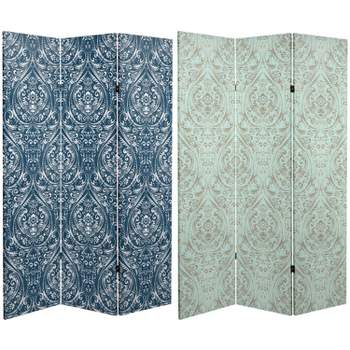 6" Double Sided Ocean Damask Canvas Room Divider Blue - Oriental Furniture
