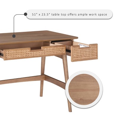 Ryker Natural Rattan and Wood Desk with Drawers