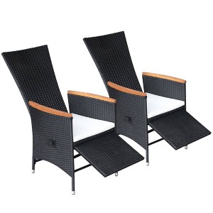 vidaXL 2-Piece Reclining Patio Chairs with Cushions - Weather-Resistant Poly Rattan Outdoor Seating in Black with Cream White Cushions - 1 of 4