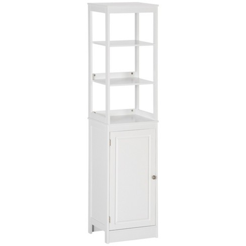 kleankin Tall Bathroom Storage Cabinet Freestanding Linen Tower with 3 Tier Open Adjustable Shelves Cupboard and Drawer Narrow Slim Floor Organizer