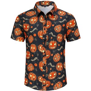 Mens Halloween Christmas Shirts Funky Santa Button Down Shirt Printed Short Sleeve - 1 of 4
