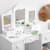 Girls Vanity Set with Tri-Fold Mirror, 2-in-1 Wooden Dressing Table and Stool, Princess Pretend Play Makeup Desk with Drawer for Little Girls - 4 of 4