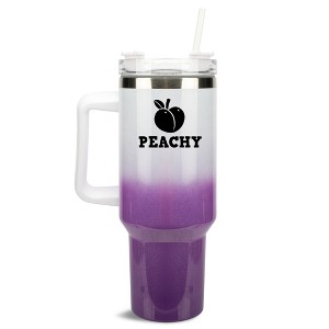 100 North Peachy Peach Fruit Emoji 40 oz. Stainless Steel, Large Water Bottle Coffee Mug, Spill & Leak Resistant, Thermal Travel Tumbler with Handle, - 1 of 1