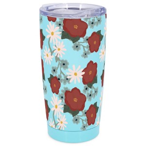 Elanze Designs 20 oz Stainless Steel On the Go Insulated Travel Tumbler With Push Top Lid, Assorted Drawn Flowers Sky Blue - 1 of 4